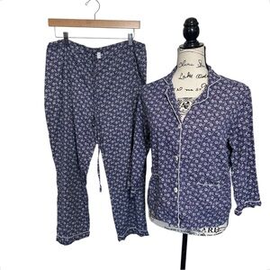 Domi Classic Blue Colico Floral Print Pajama Set, Small